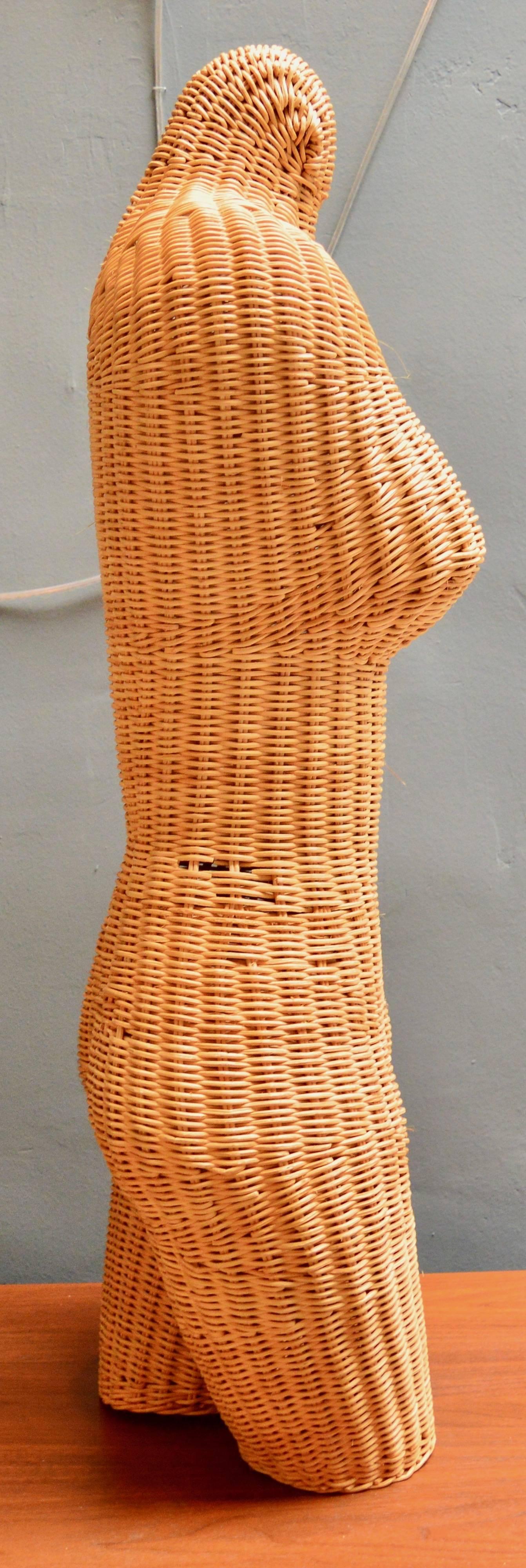 Great vintage wicker mannequin of a female torso. Great vintage condition. Great piece of standalone sculpture.