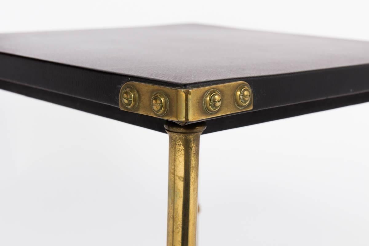 American Jacques Adnet Leather and Brass Nesting Tables