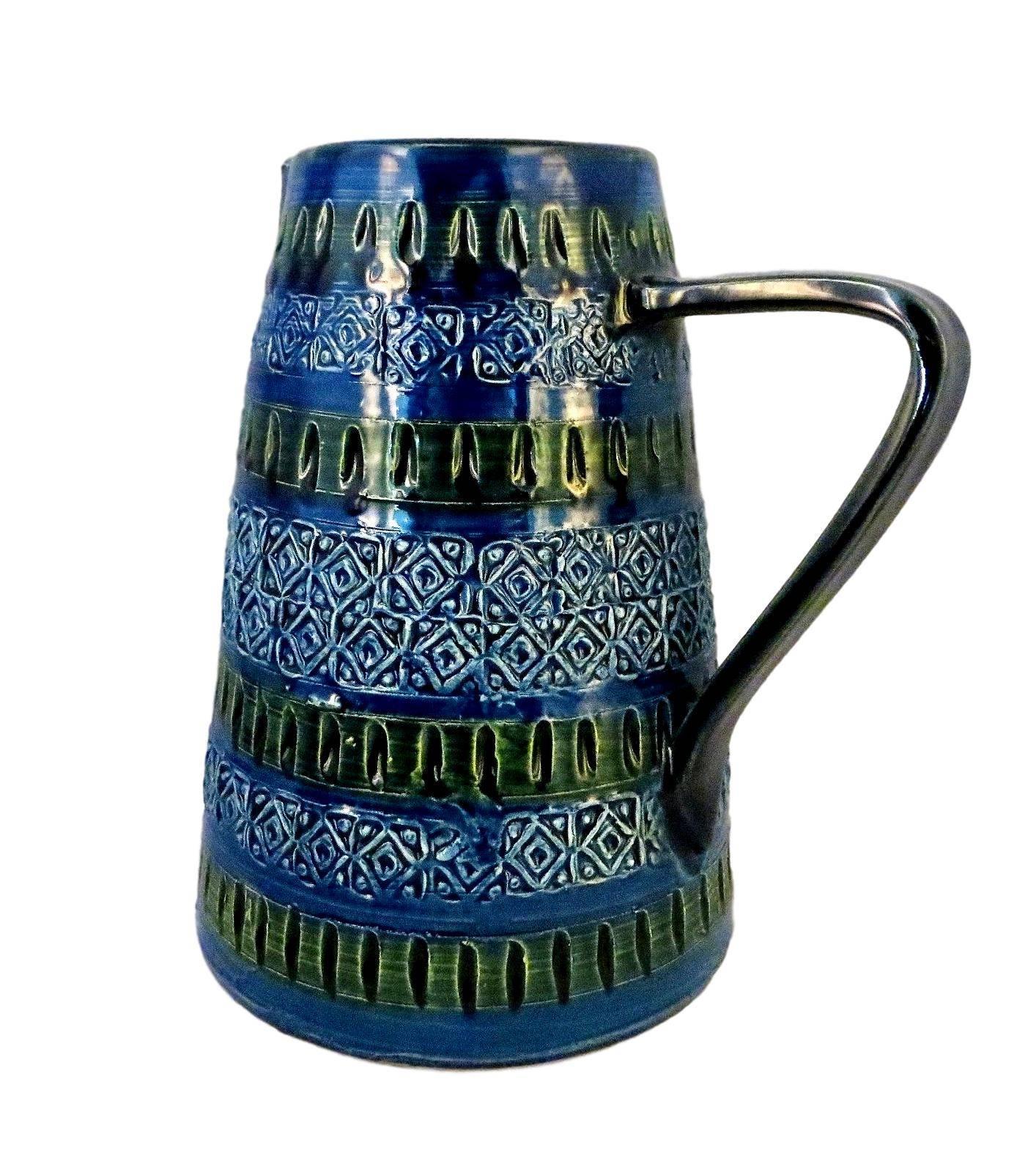 Italian Ceramic Pitcher and Four Tumblers by Bitossi In Excellent Condition For Sale In Los Angeles, CA