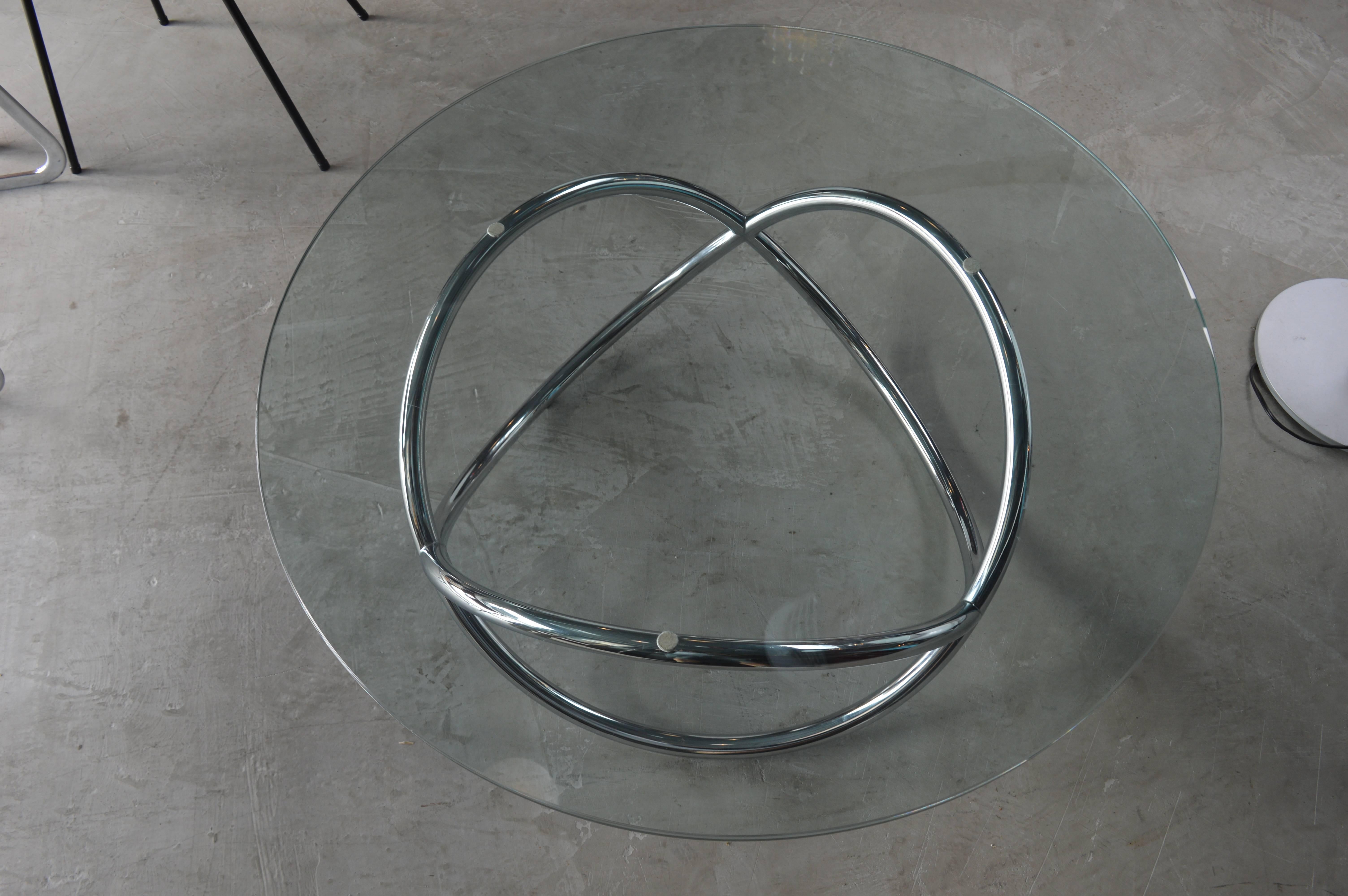 Late 20th Century French Sculptural Chrome Ring Coffee Table