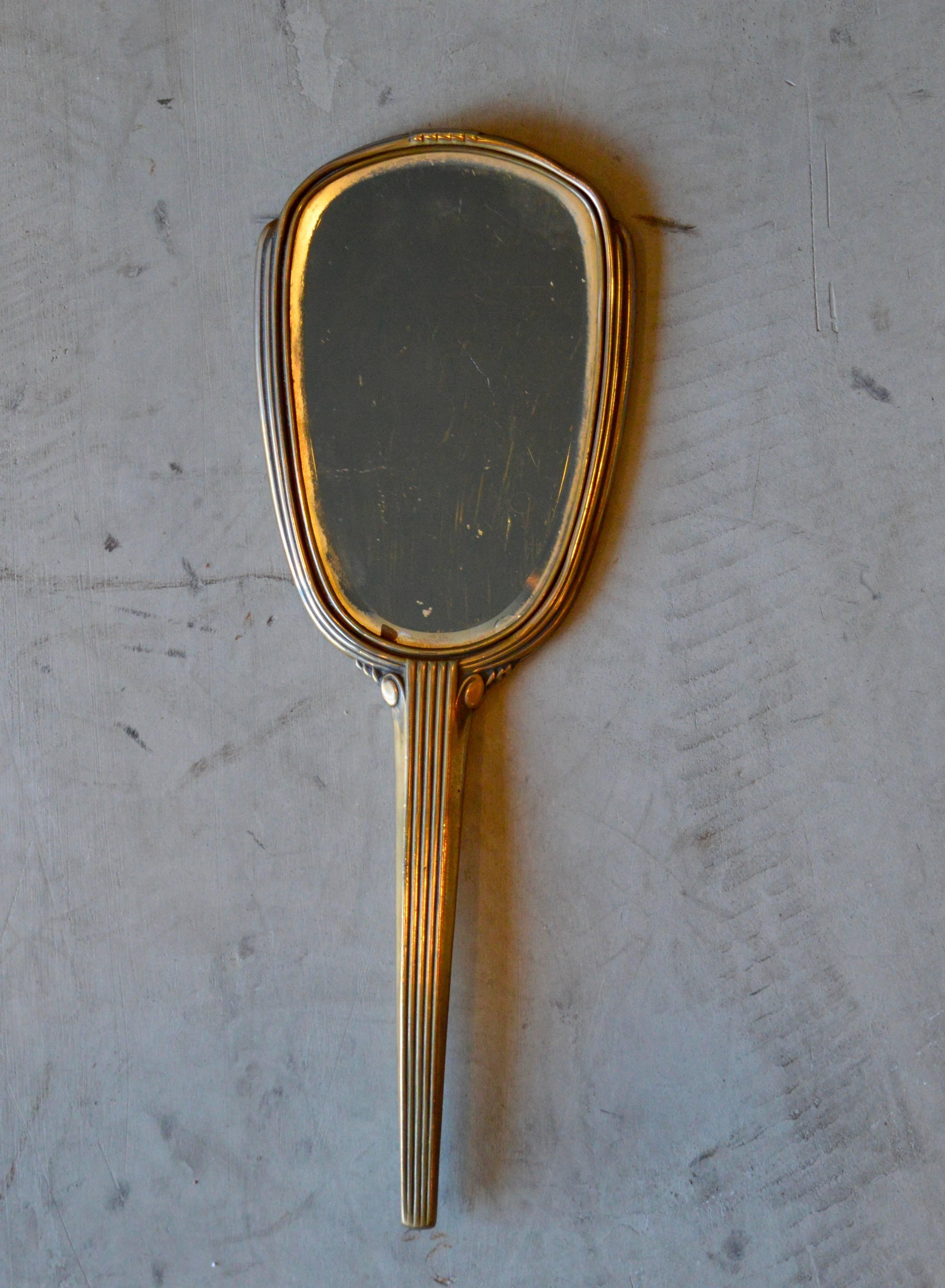 vintage brass hand mirror