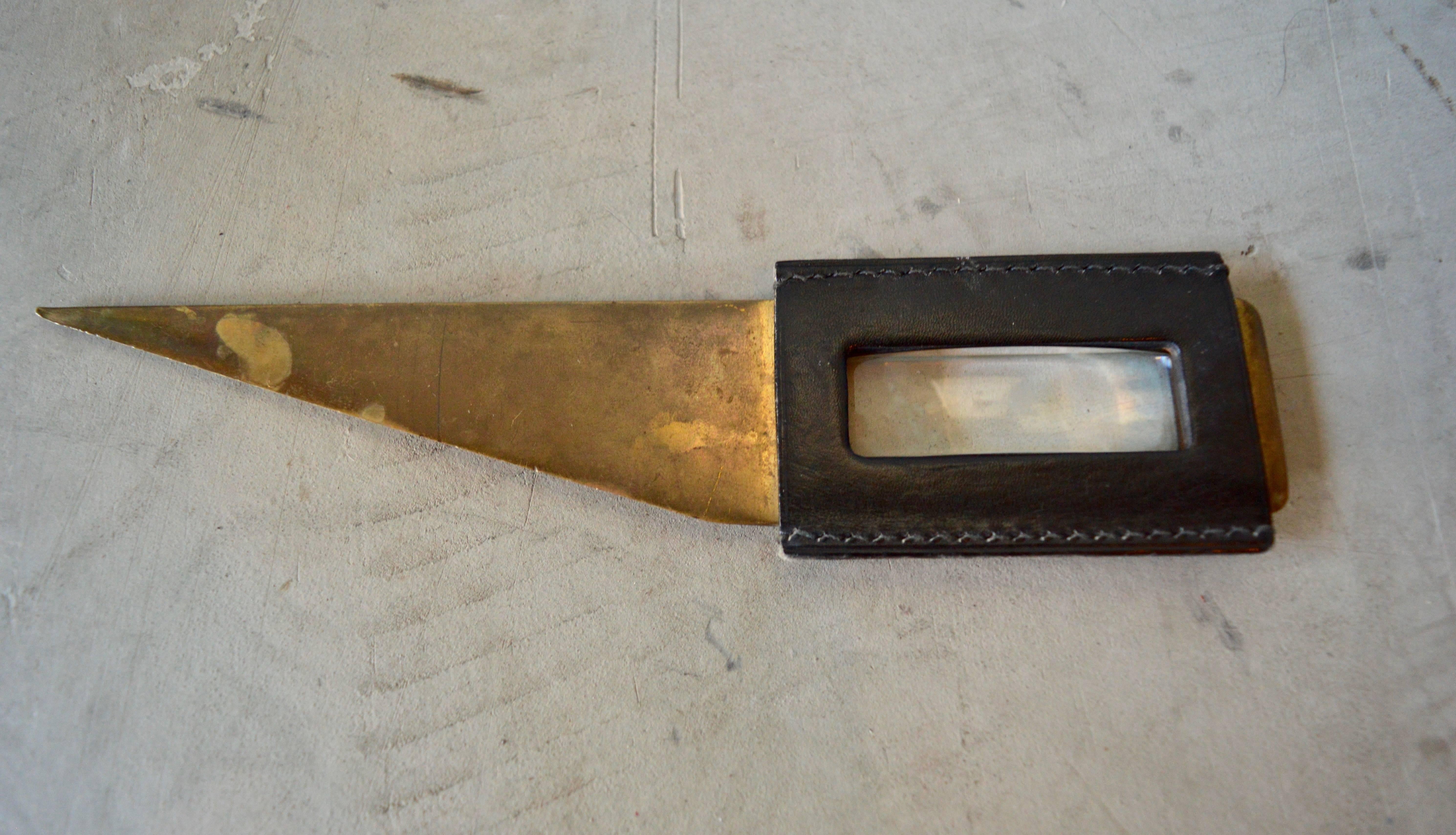 French Leather Letter Opener with Built in Loupe In Good Condition In Los Angeles, CA
