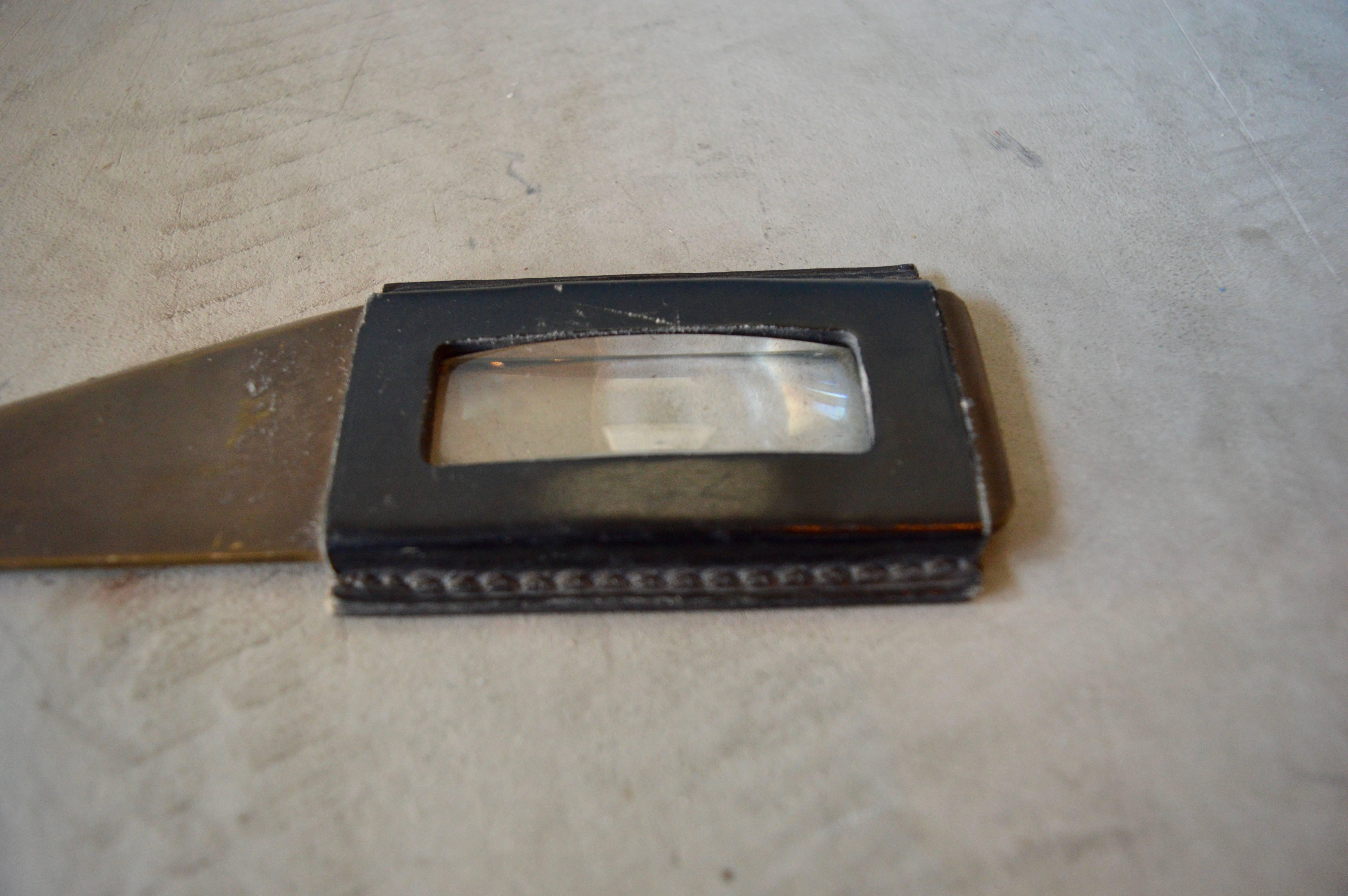 Brass French Leather Letter Opener with Built in Loupe