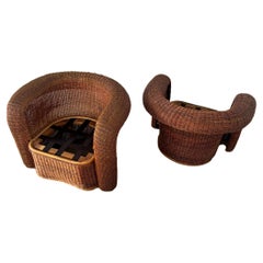 Pair of French Wicker Sculptural Chairs