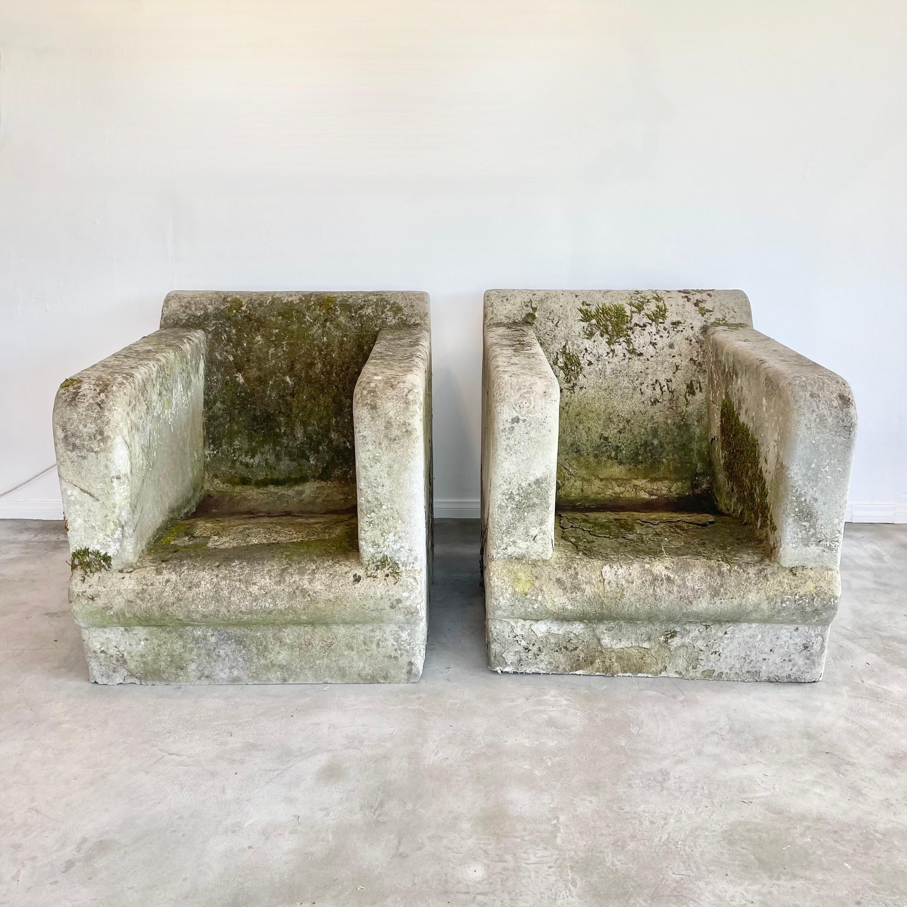 Hand-Crafted Pair of Sculptural Concrete Club Chairs, 1940s Belgium For Sale