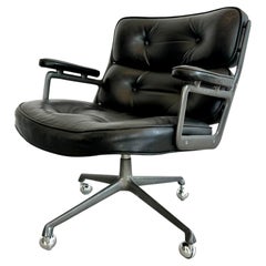 Retro Eames Time Life Lobby Lounge Chair in Black Leather for Herman Miller, 1980s USA