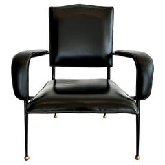Retro Jacques Adnet Black Leather Armchair, 1950s France
