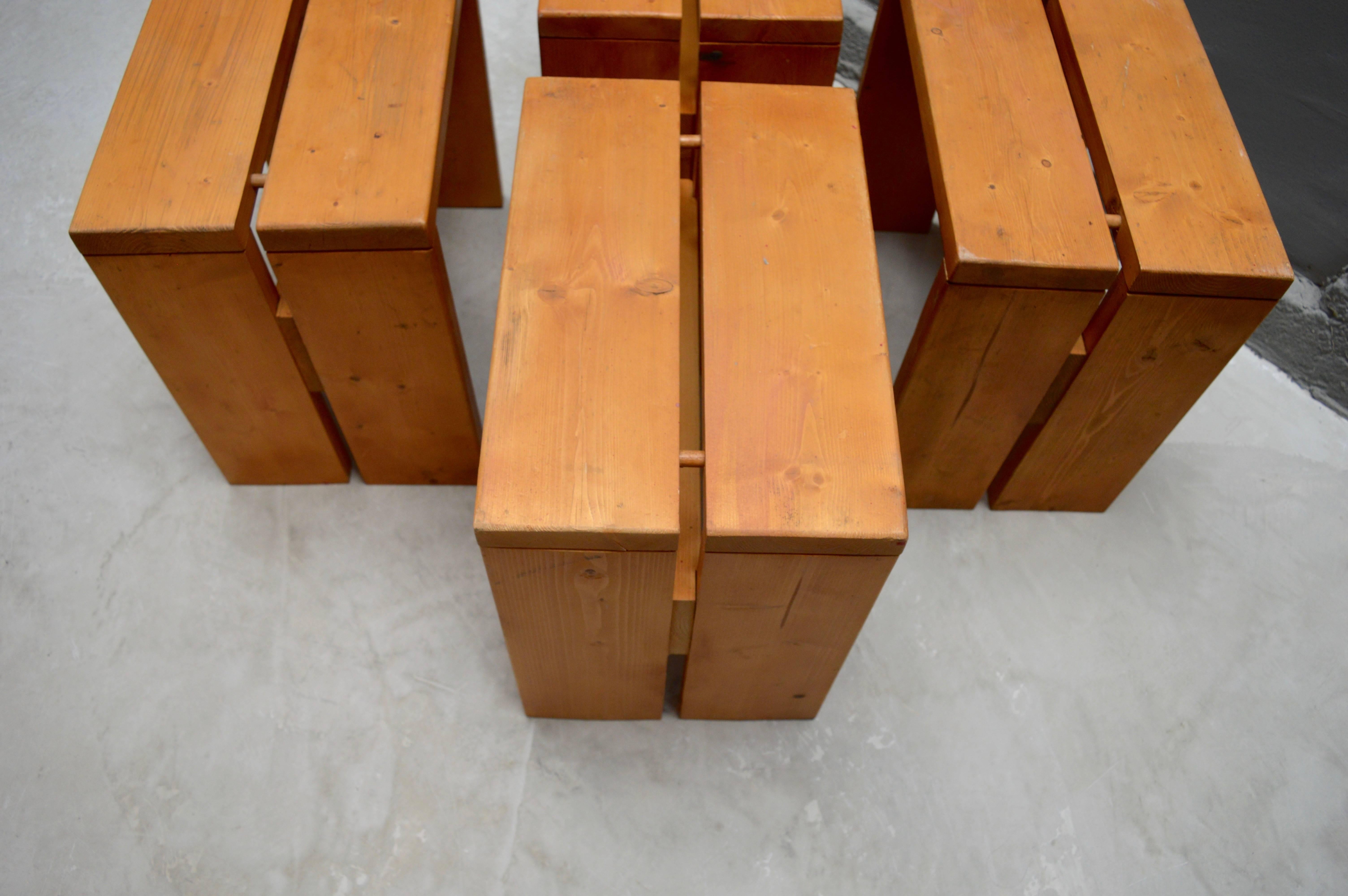 Charlotte Perriand Pine Stools for Les Arcs 2