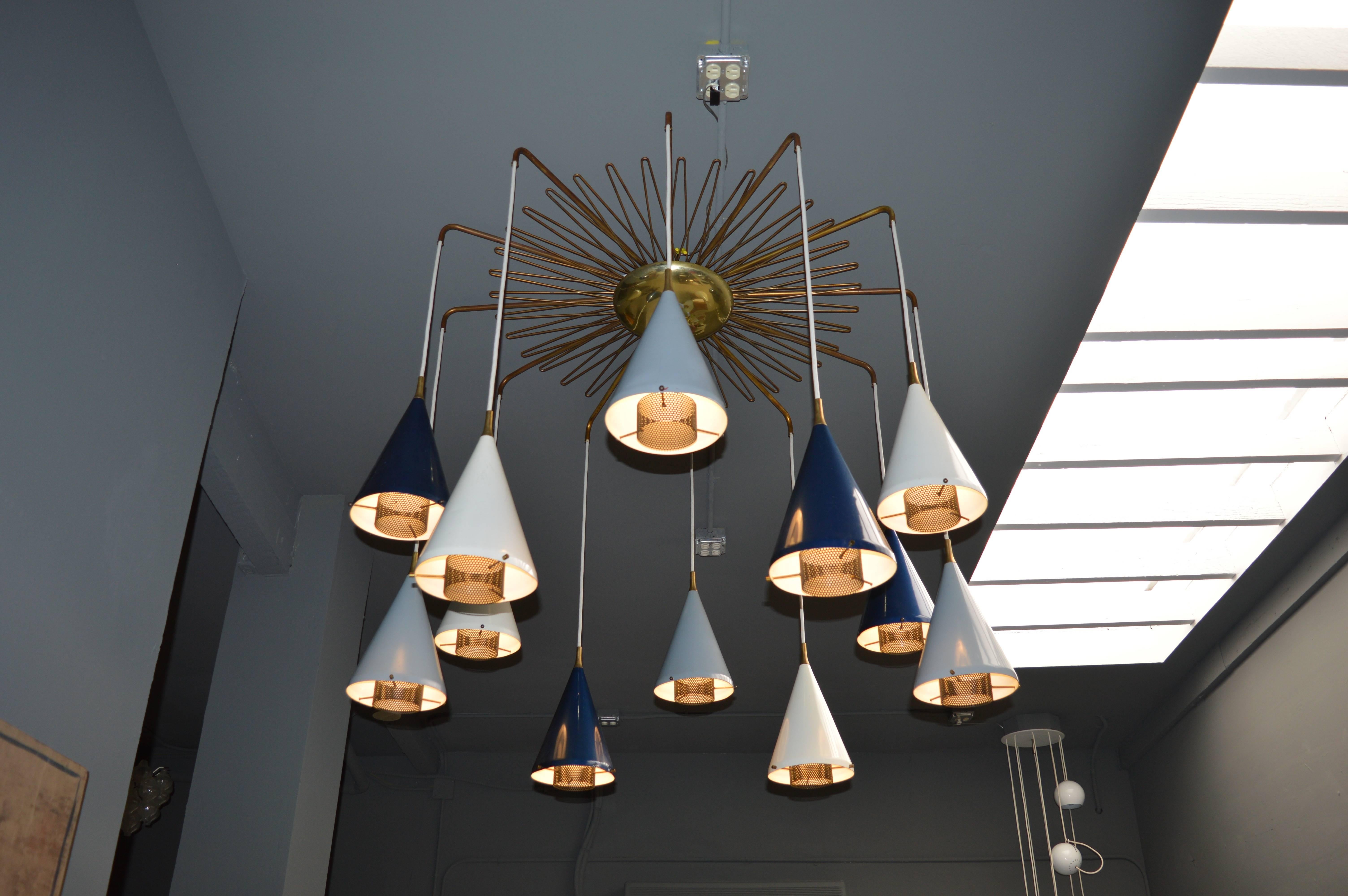 Mid-20th Century Massive French Chandelier in the Style of Mathieu Matégot For Sale