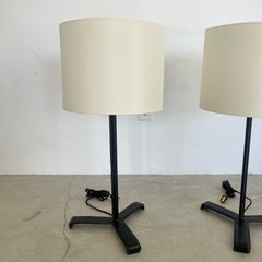 Paire de lampes de table en cuir noir de Jacques Adnet, 1950 France