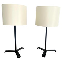 Paire de lampes de table en cuir noir de Jacques Adnet, 1950 France