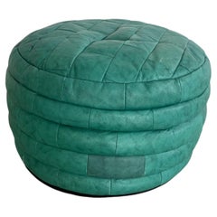 De Sede Green Patchwork Leather Ottoman, 1970s Switzerland