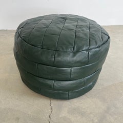 De sede Green Leather Patchwork Ottoman, 1970s Switzerland