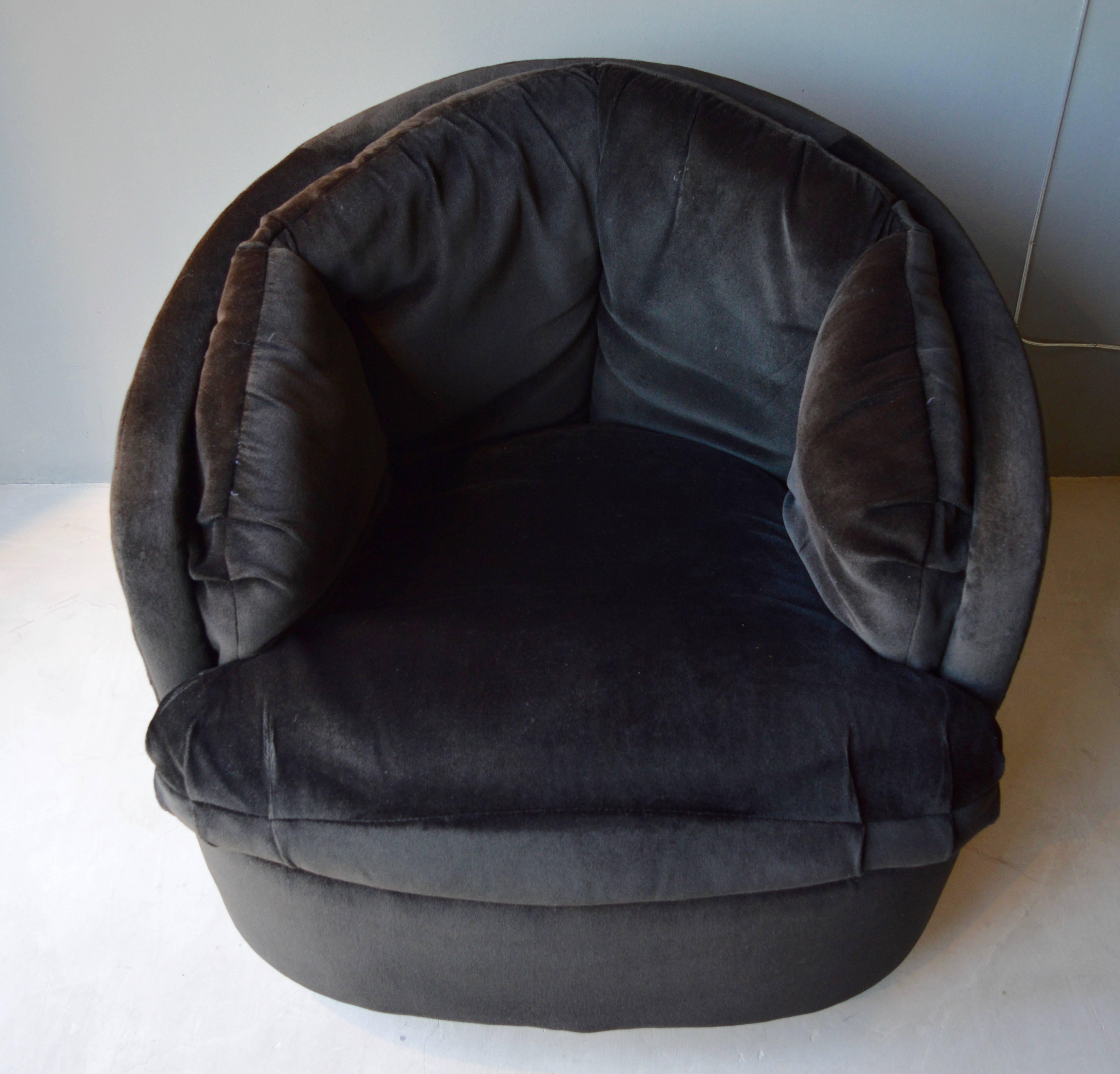 Velvet Milo Baughman Swivel Club Chairs