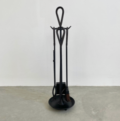 Leather and Iron Fireplace Set in the Style of Jacques Adnet, 1980s USA