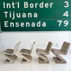 Set of 4 Sculptural Concrete Zig Zag Chairs and Table, 1960s Switzerland