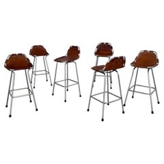 Lot de 6 tabourets de bar créés par Charlotte Perriand pour Les Arcs, France, années 1960