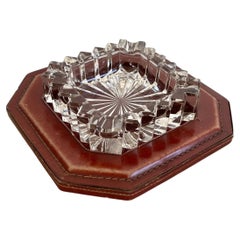 Jacques Adnet Leather and Glass Ashtray, 1950s France