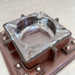 Jacques Adnet Leather, Brass and Glass Ashtray, 1950s France