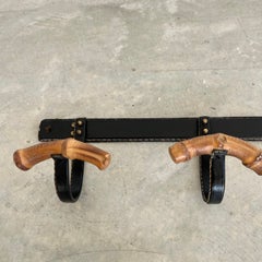 Leather and Bamboo Coat Rack by Jacques Adnet, 1950s France