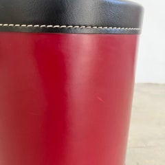 Jacques Adnet style Red and Black Leather Waste Basket, 1960s France
