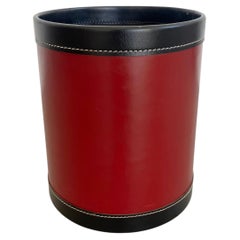 Jacques Adnet style Red and Black Leather Waste Basket, 1960s France