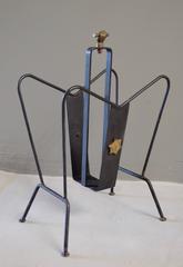 Jacques Adnet Magazine Rack in Brass and Iron
