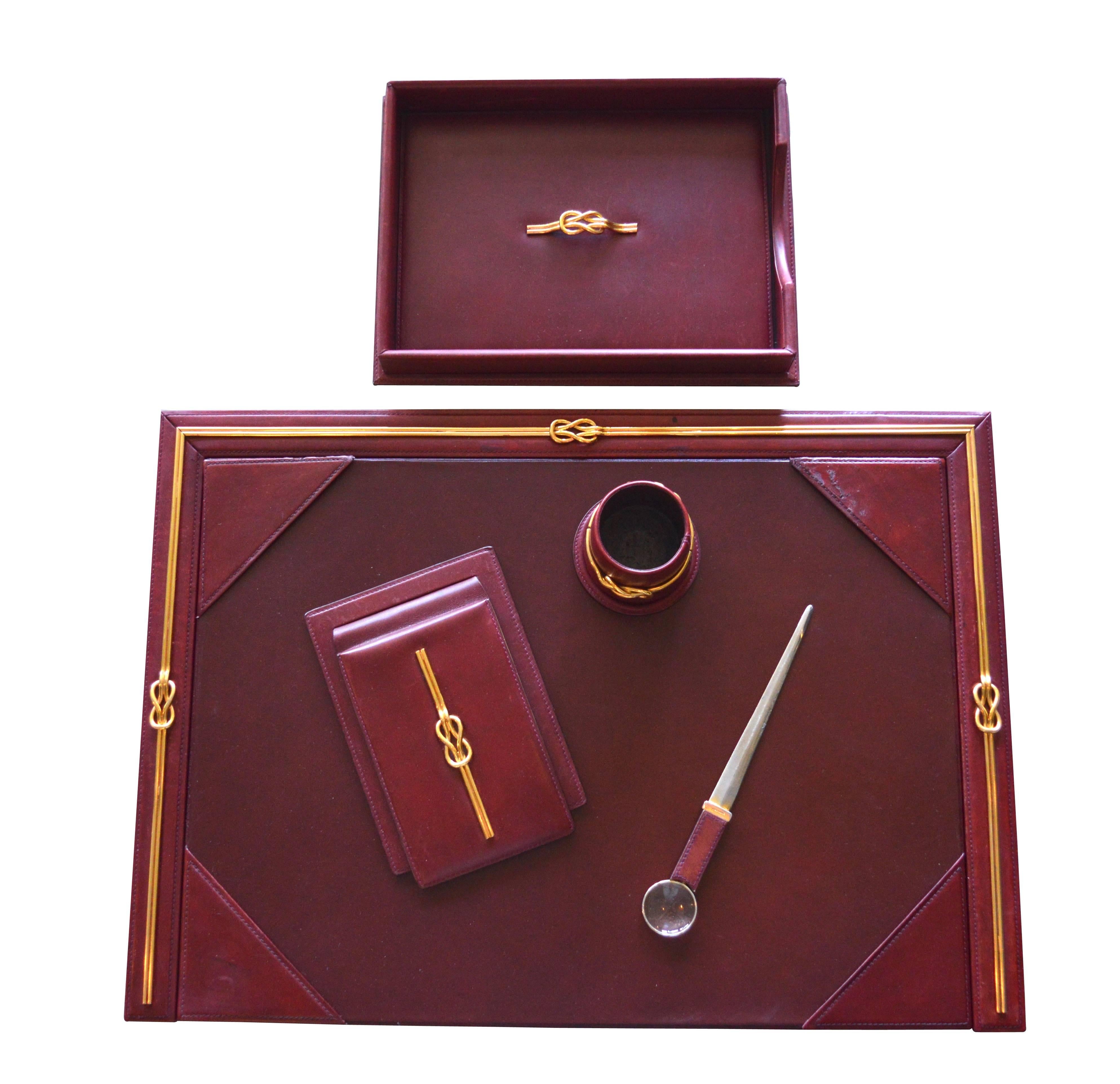 Gucci Desk Set in Leather and Brass
