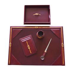 Vintage Gucci Desk Set in Leather and Brass