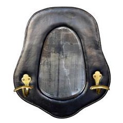 Jacques Adnet Leather and Brass Mirror 7
