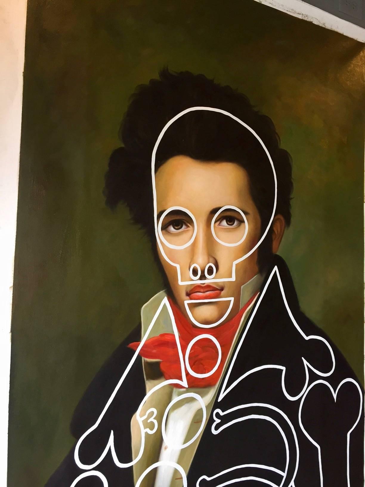 Massive original painting by Folk artist Butch Anthony. Measures: 4 feet by 6 feet. One of four originals currently on display at Merit. Artwork is unframed. Happy to assist with framing here in Los Angeles before shipping. Fantastic piece of