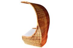 Massive Hooded Rattan Canopy Chair or Loveseat