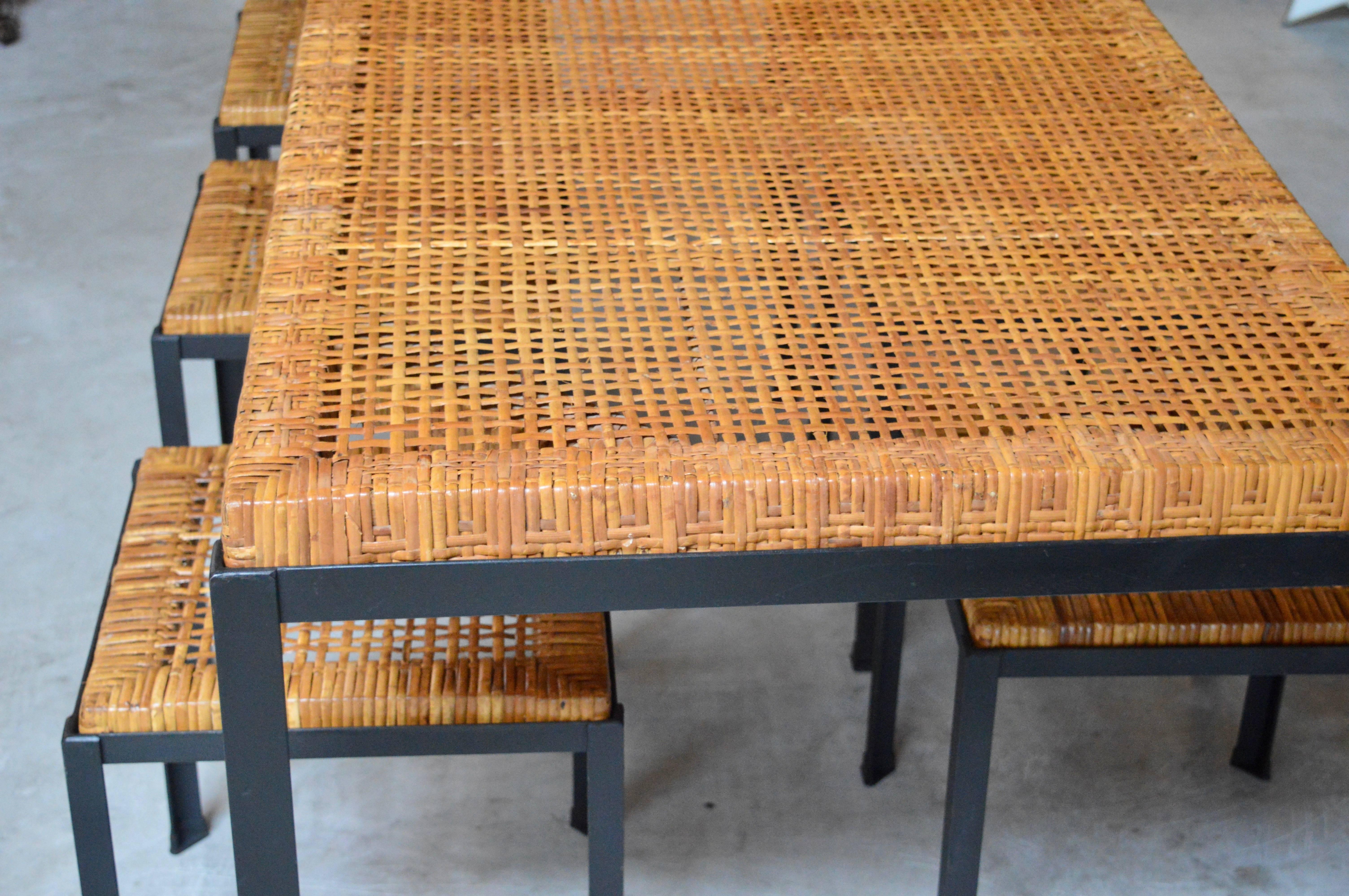 Rattan Danny Ho Fong Table and Six Stools for Tropi-cal