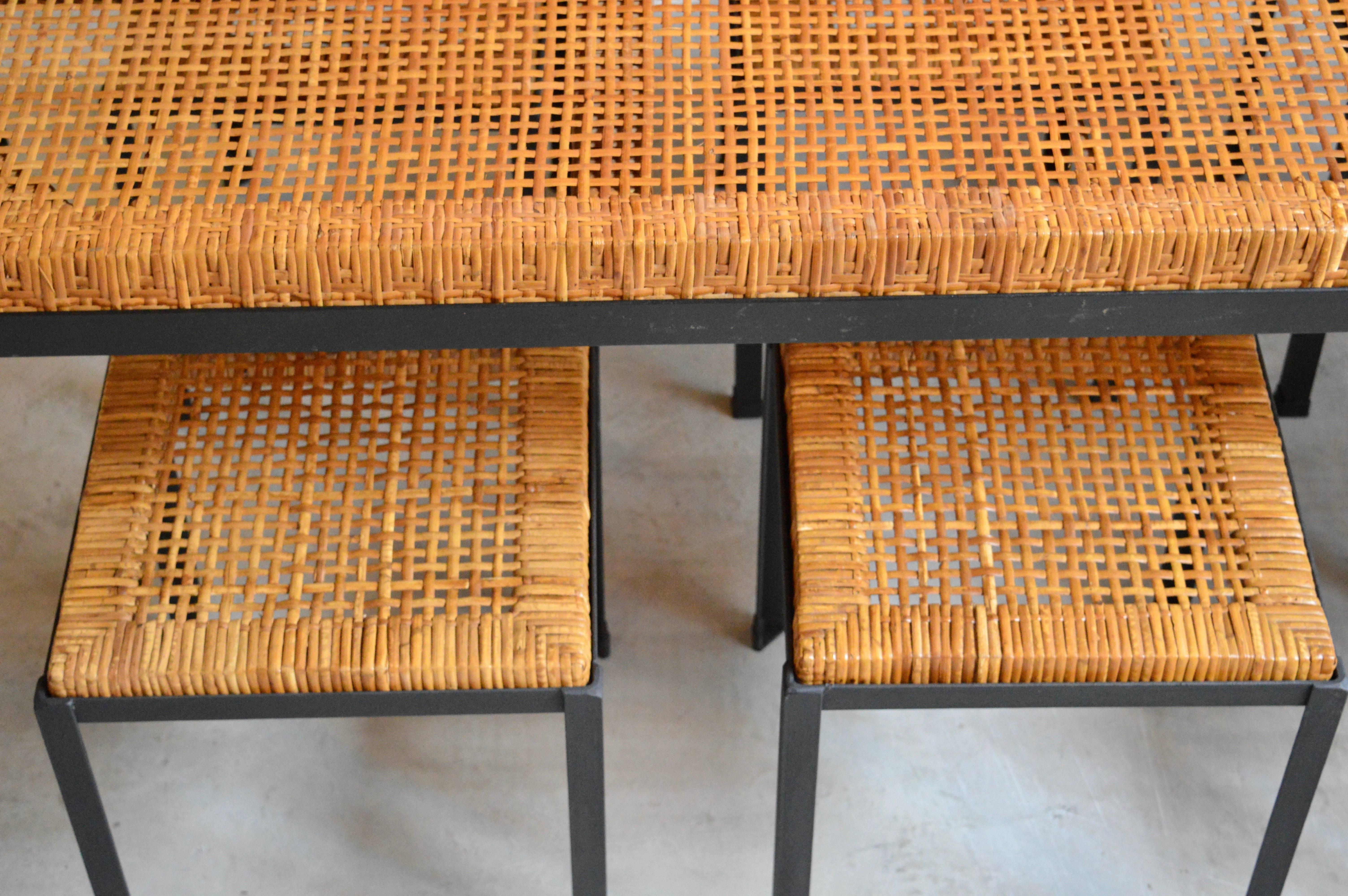 Mid-20th Century Danny Ho Fong Table and Six Stools for Tropi-cal