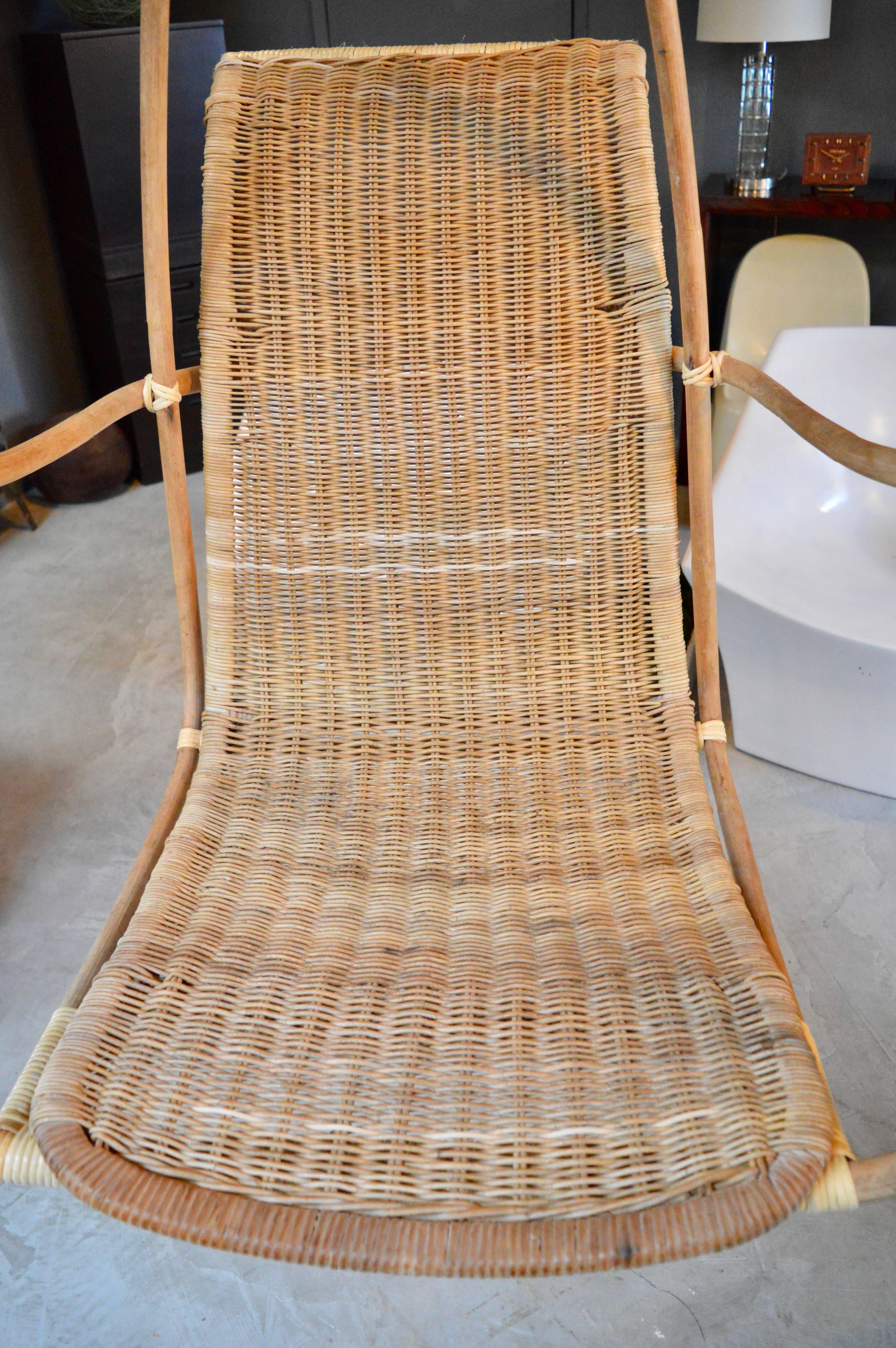 Massive Sculptural French Bamboo and Rattan Hanging Chair In Excellent Condition In Los Angeles, CA