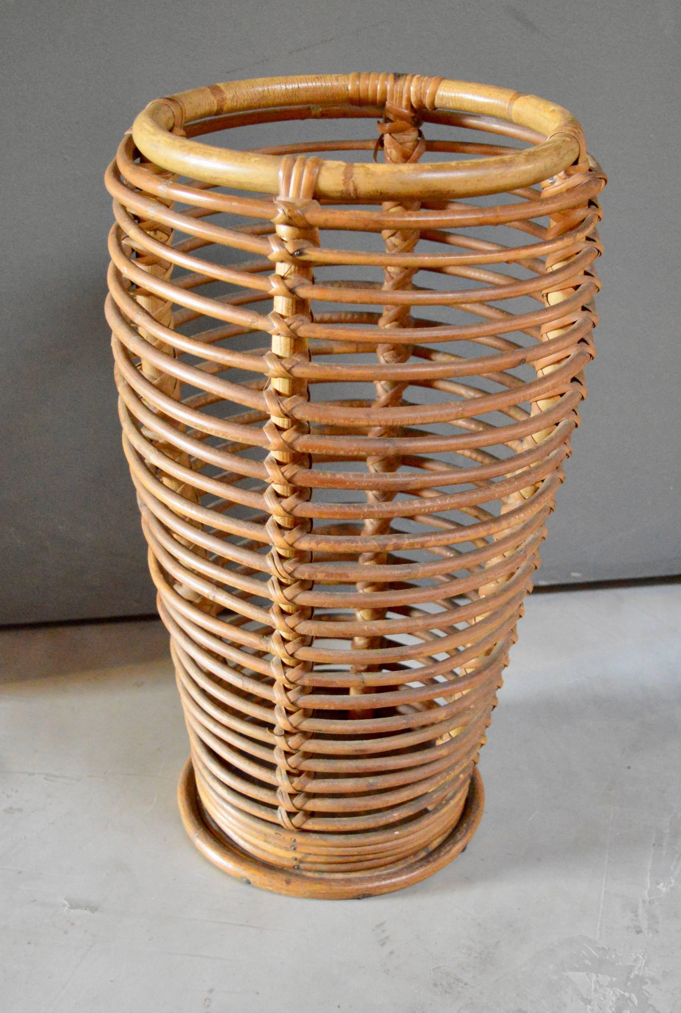 French Rattan and Bamboo Umbrella Stand In Excellent Condition In Los Angeles, CA