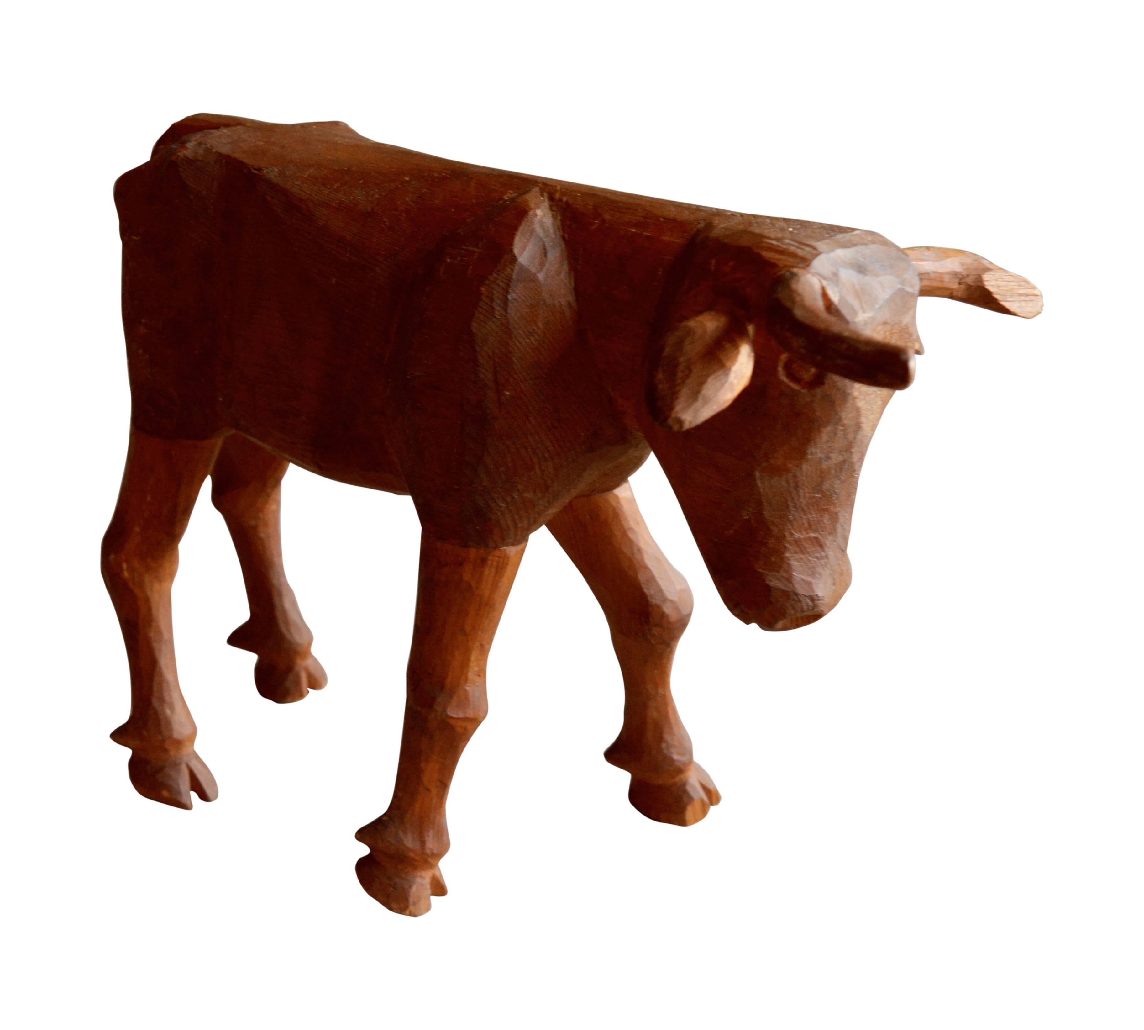 Folk Art Primitive Hand-Carved Stier im Angebot 2