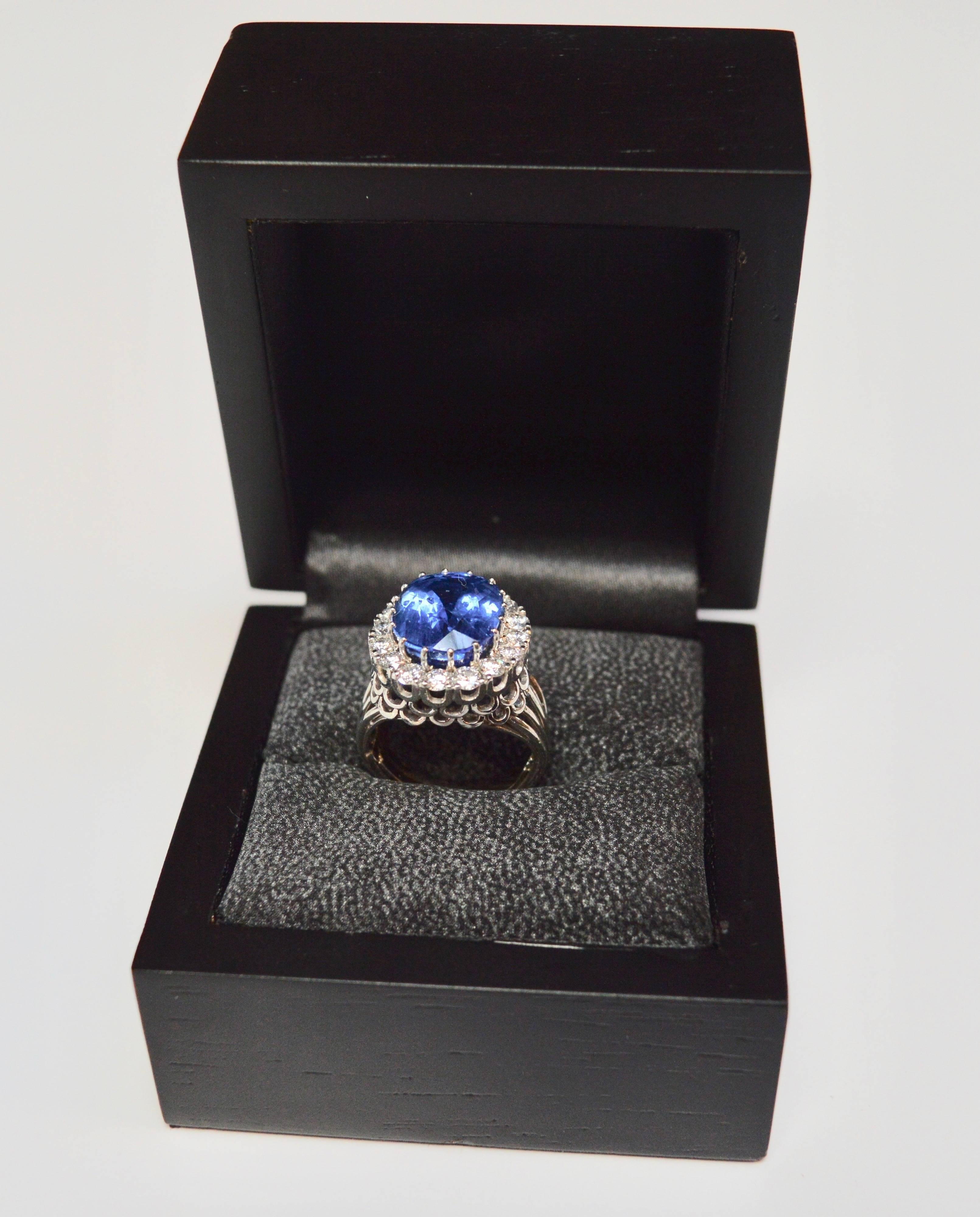 American 1950s nine Carat Untreated Sapphire and Diamond Ring