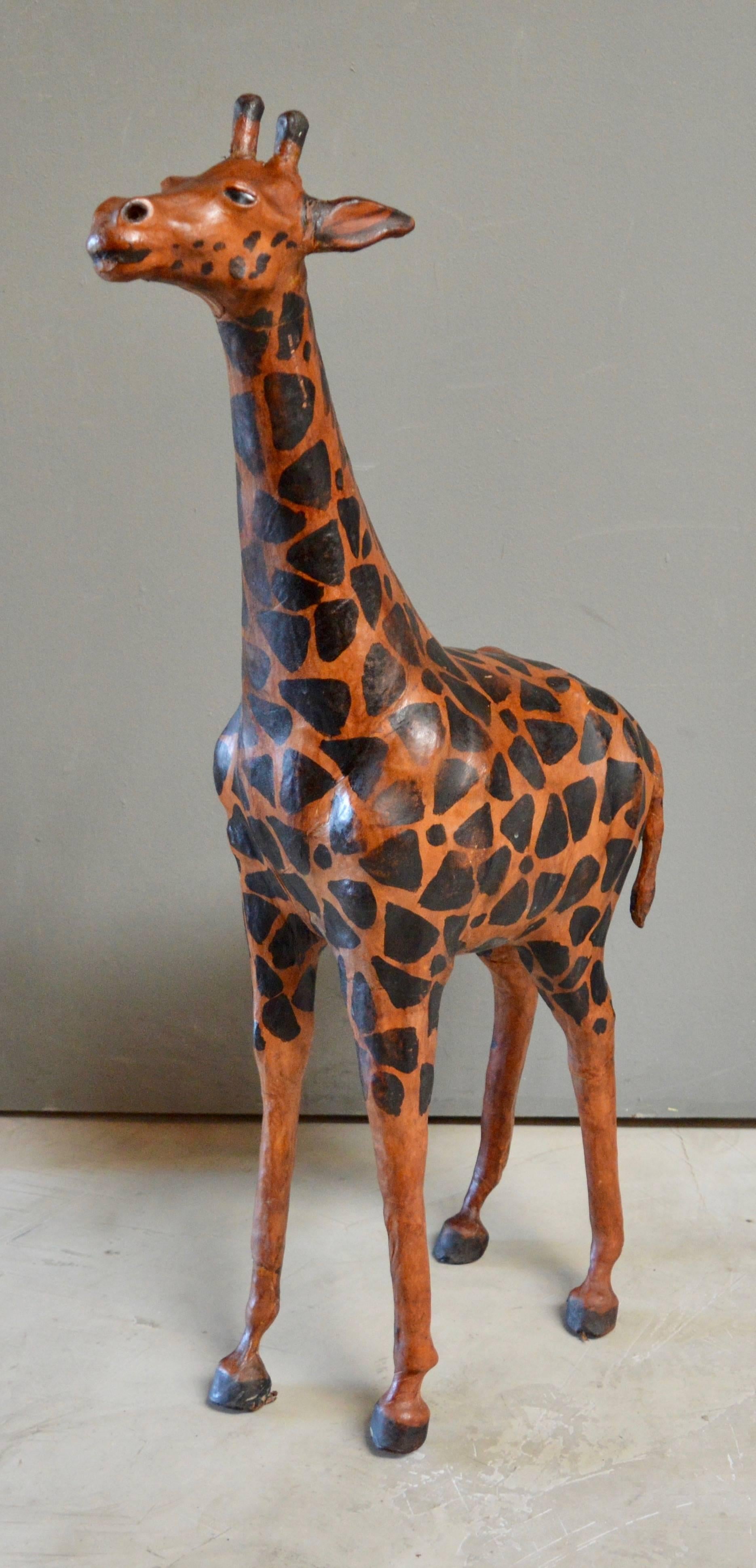 Late 20th Century Pair of Large Leather Giraffe Sculptures