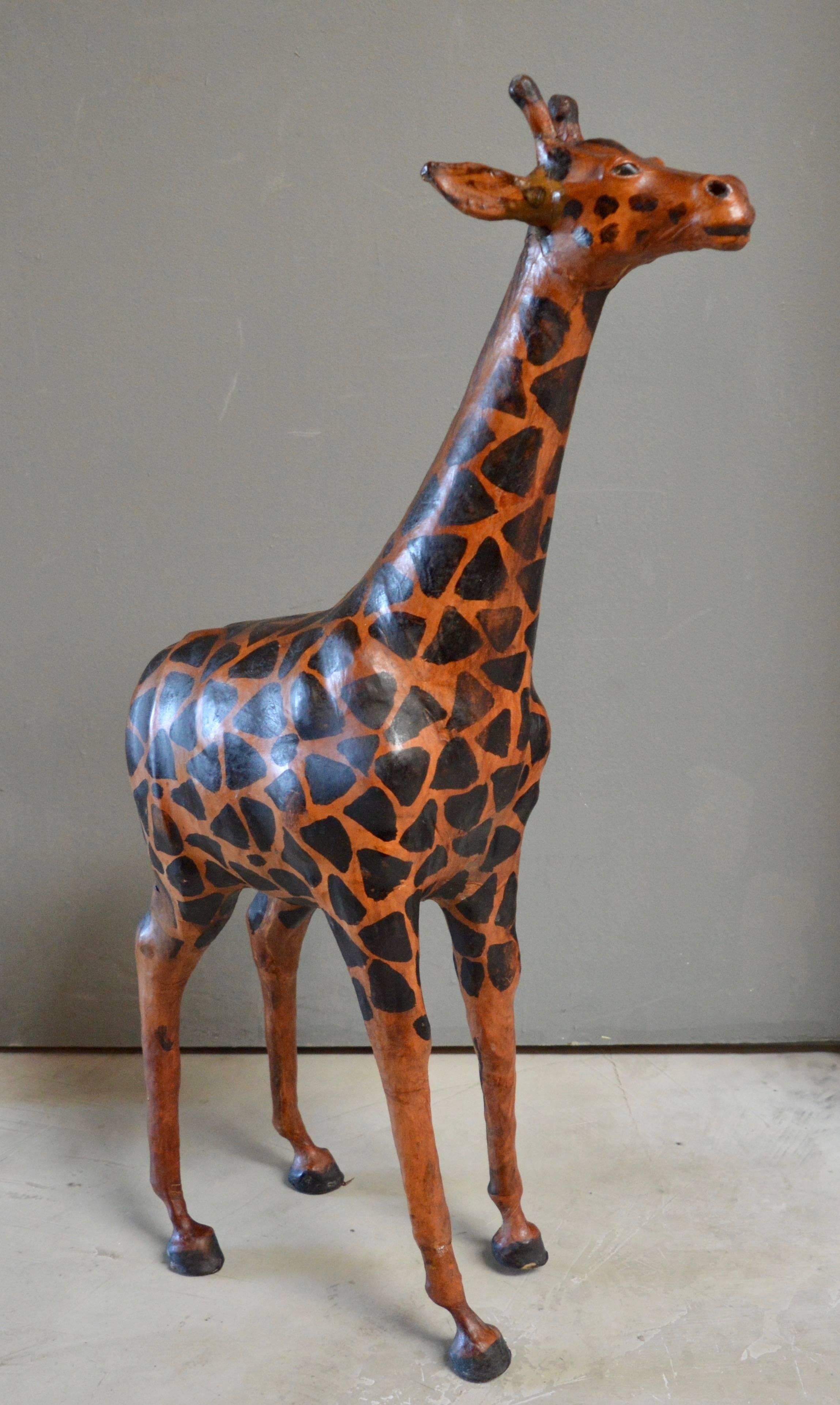 Pair of Large Leather Giraffe Sculptures 1