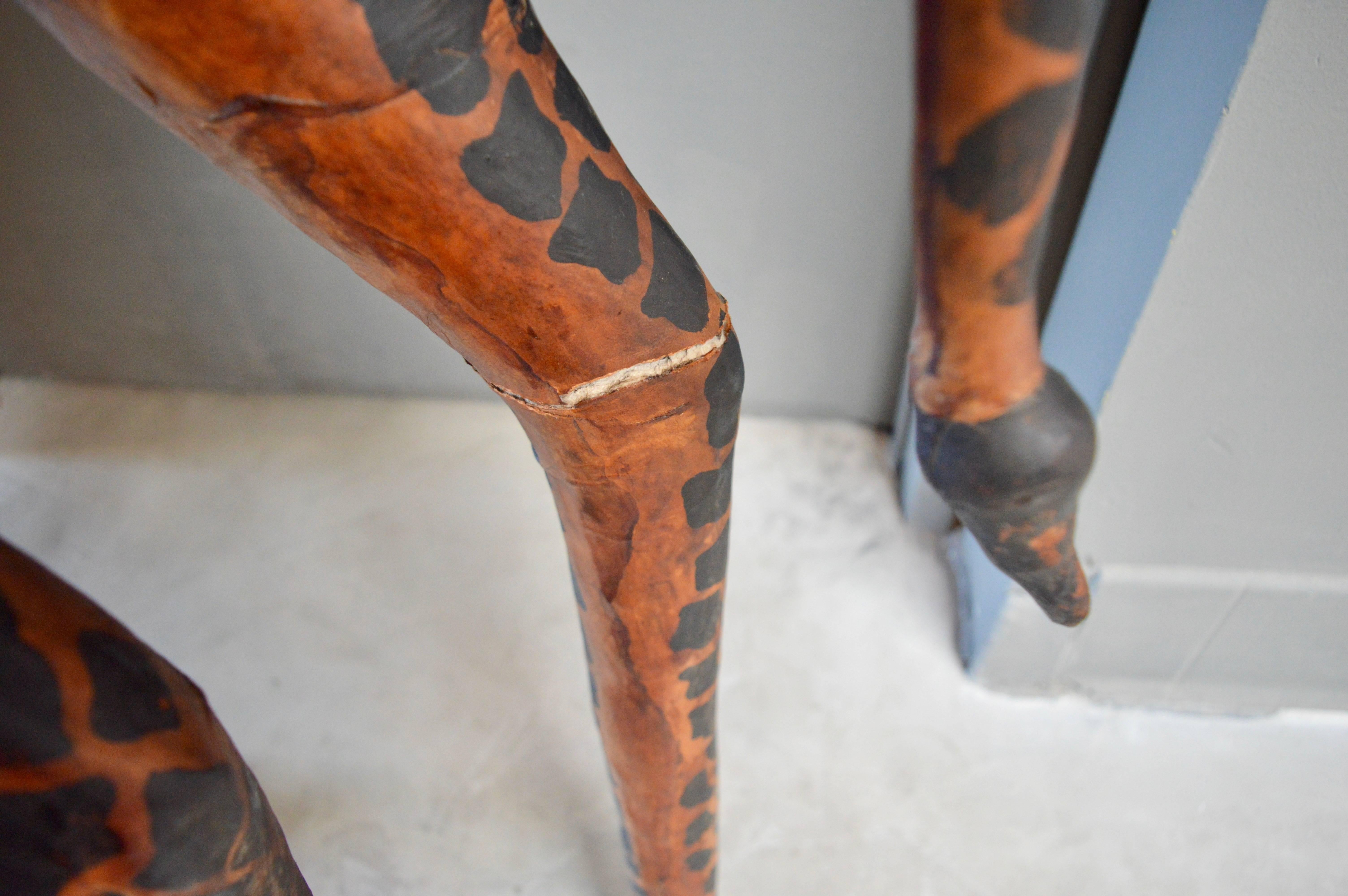 Pair of Large Leather Giraffe Sculptures In Good Condition In Los Angeles, CA