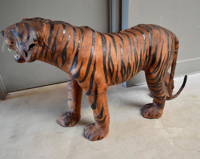 Massive Leather Tiger Sculpture at 1stDibs