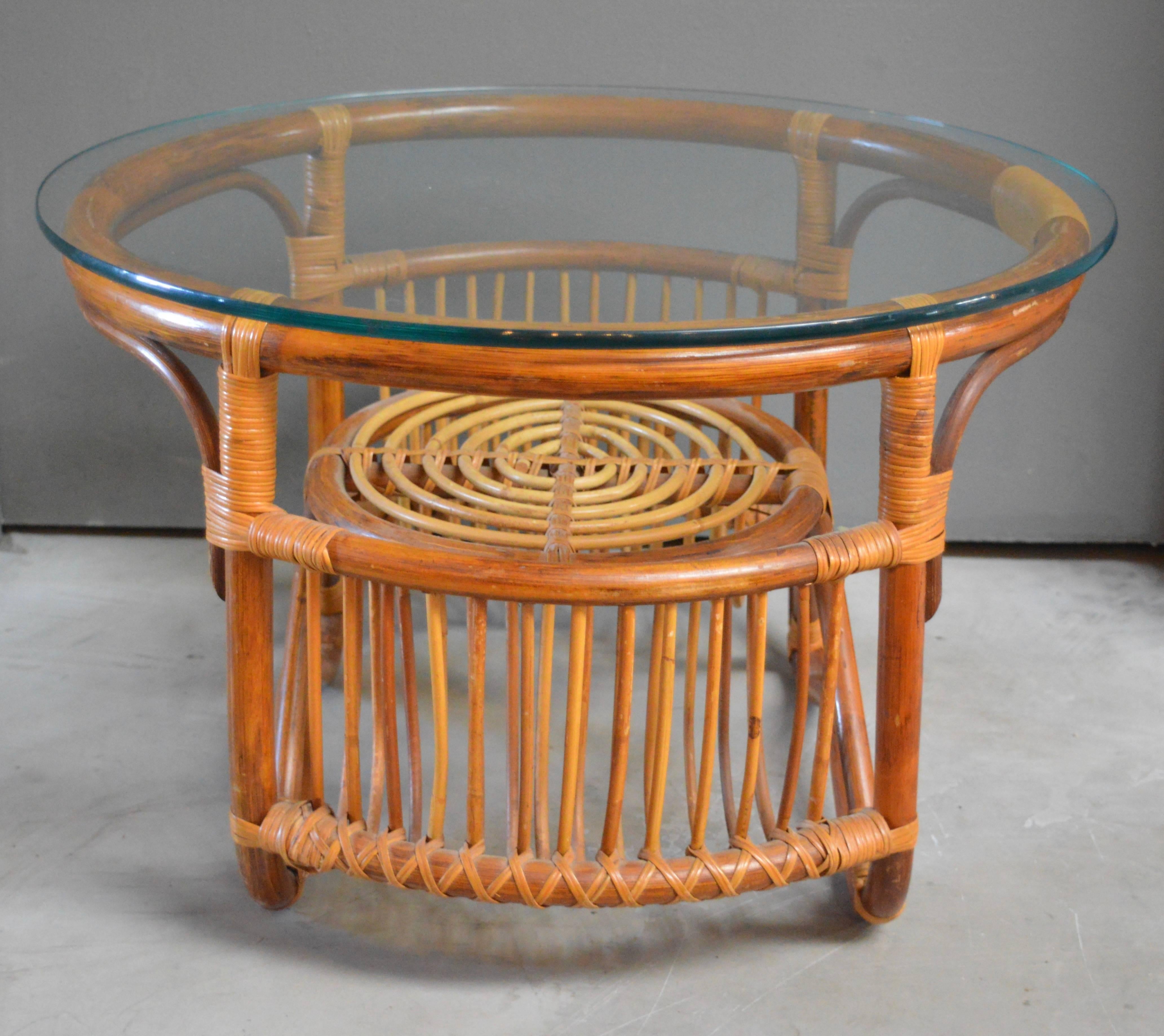 Sculptural Bamboo and Rattan Chairs with Matching Side Table 3