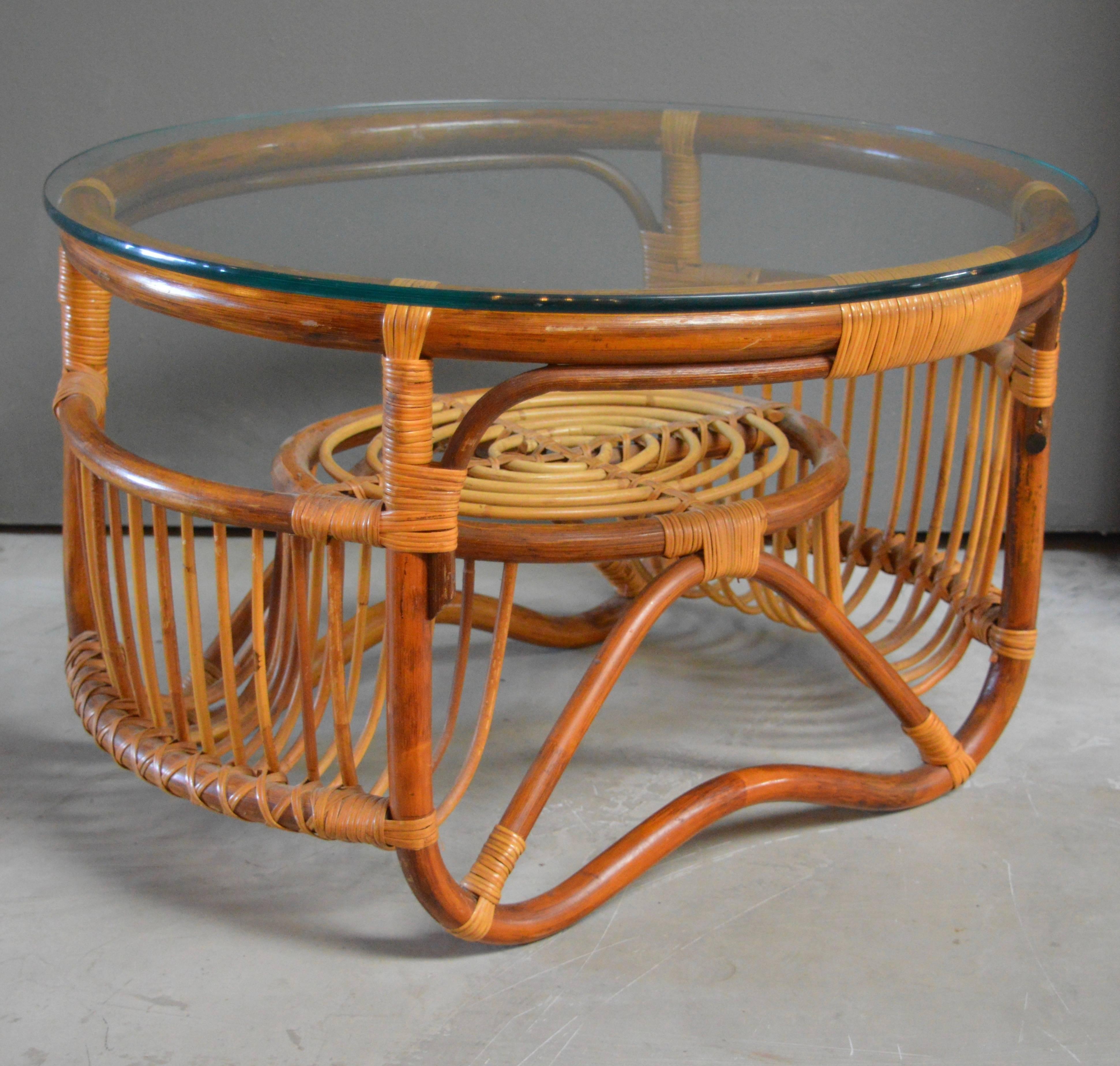 Sculptural Bamboo and Rattan Chairs with Matching Side Table 2