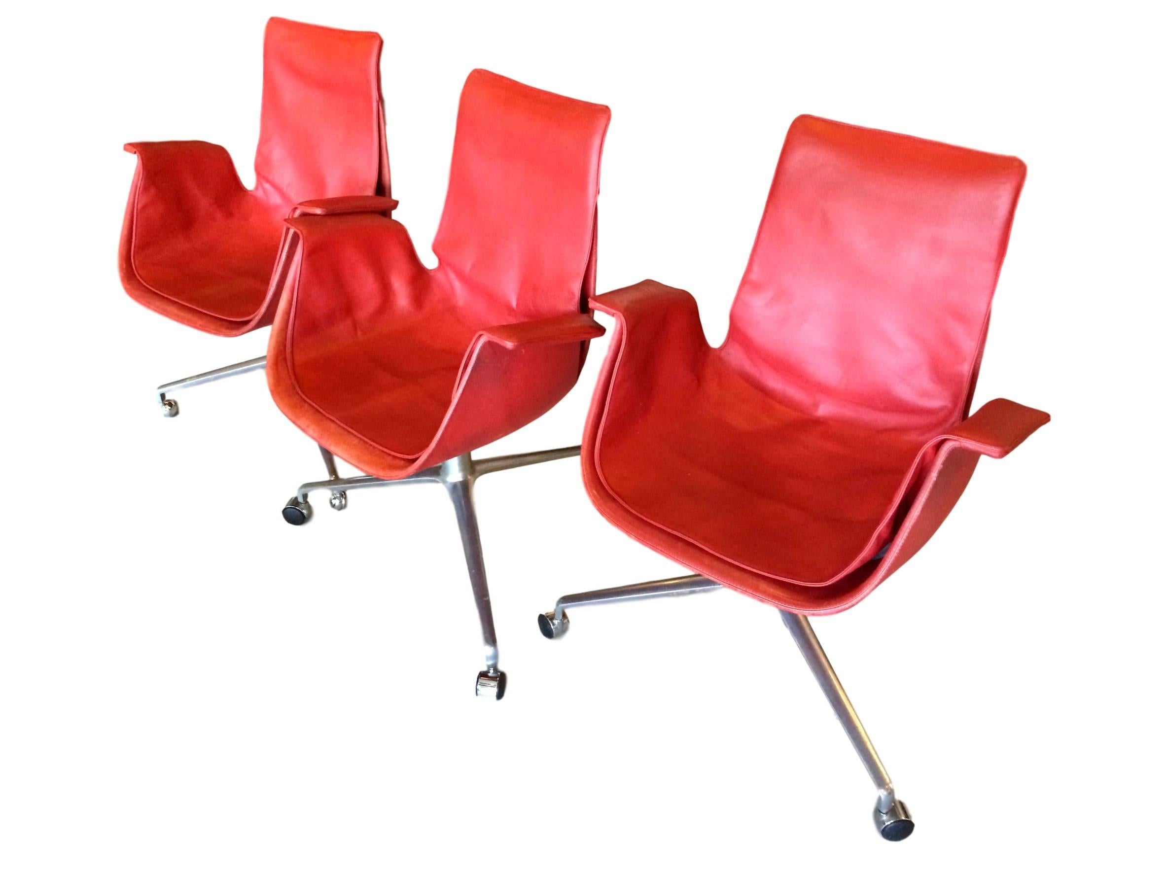 Danish Red Fabricius 'Bird' Desk Chair with Three Legged Base