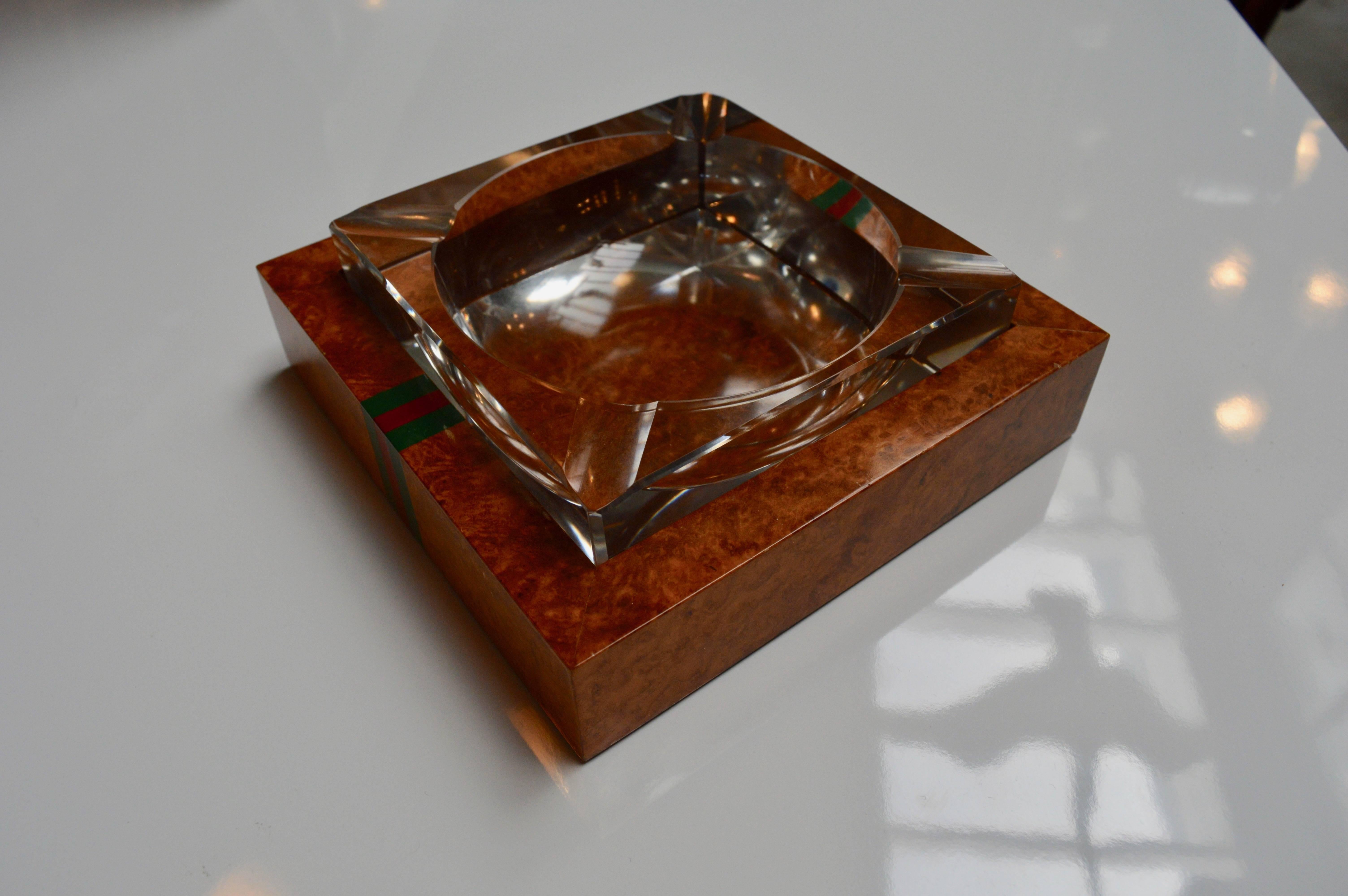 Gucci Lighter and Ashtray Set in Burl Wood In Excellent Condition In Los Angeles, CA