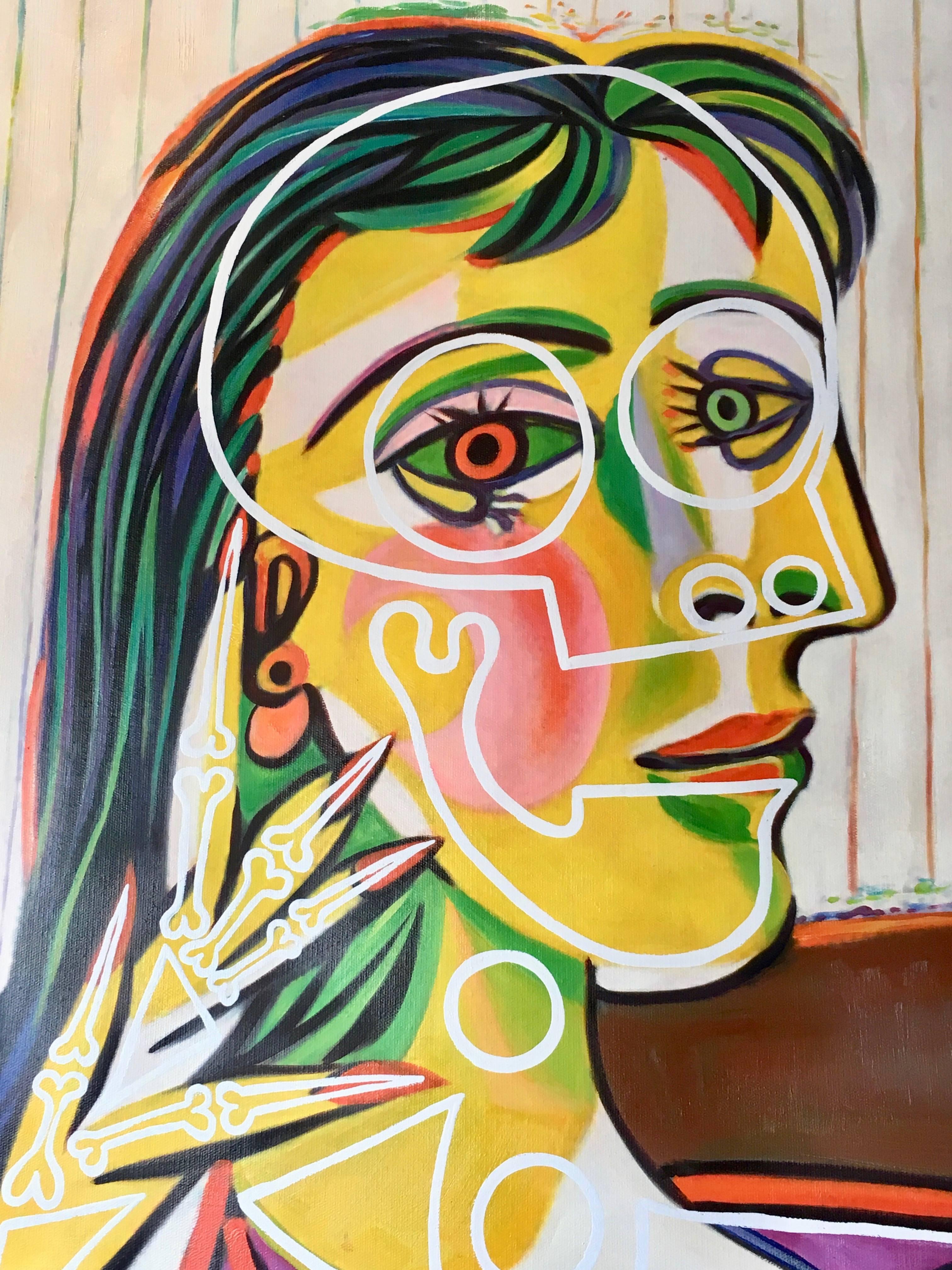 Stunning original painting by Folk Artist Butch Anthony. This is a famous Picasso painting that Butch repaints and then embellishes with graffiti.. Stunning piece of art!