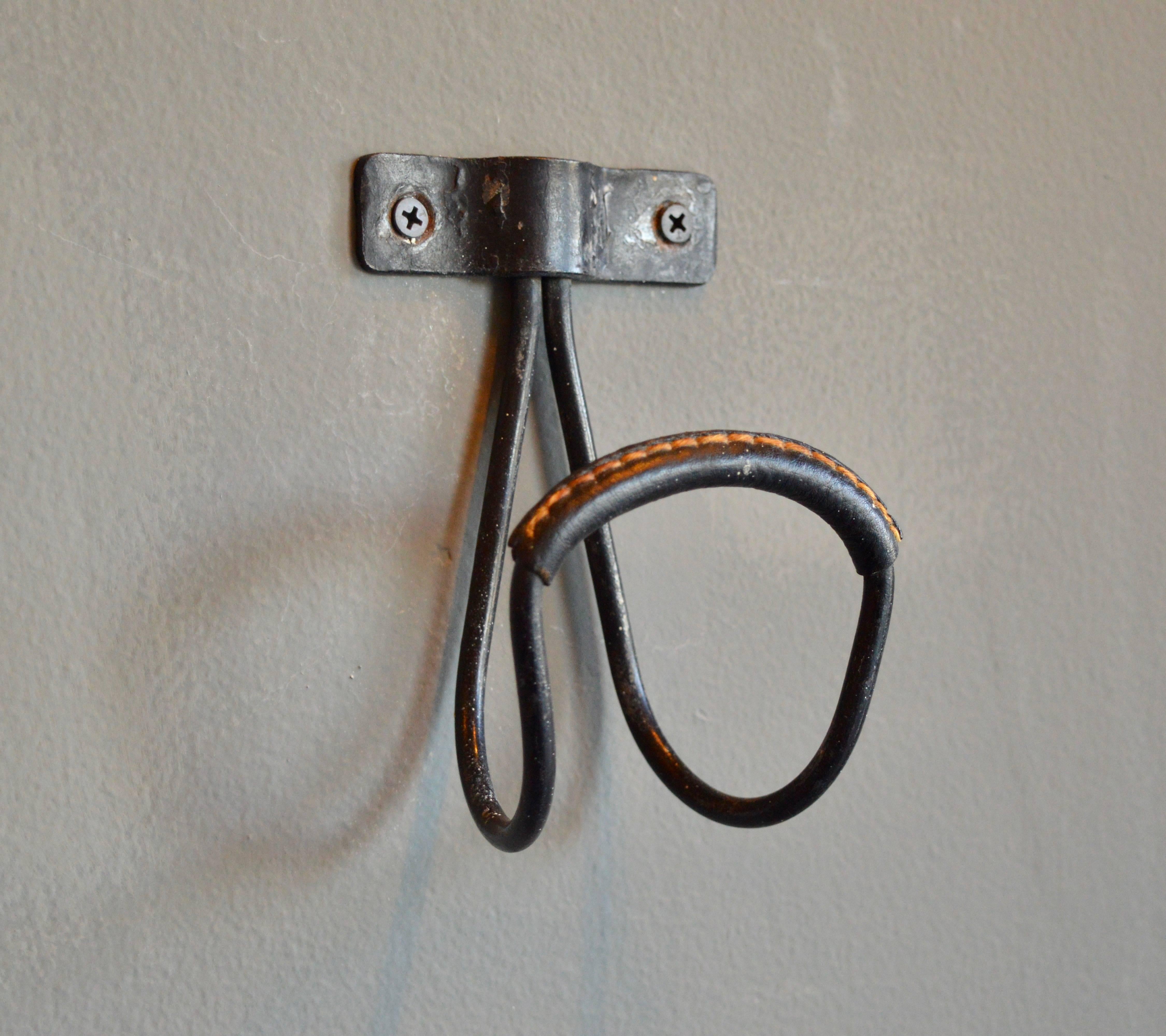 French Jacques Adnet Leather Hook