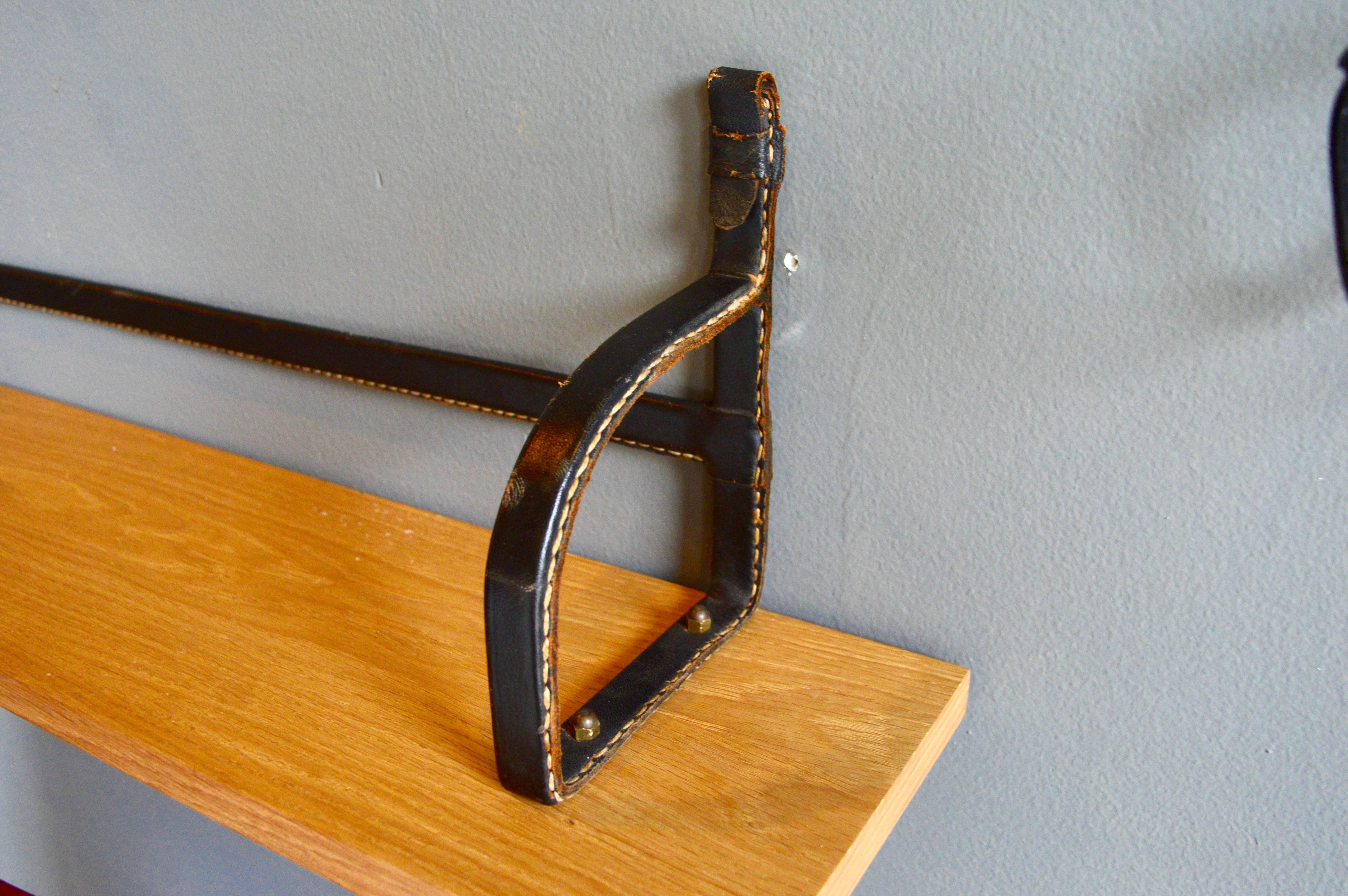 Jacques Adnet Leather and Oak Bookshelf In Excellent Condition In Los Angeles, CA