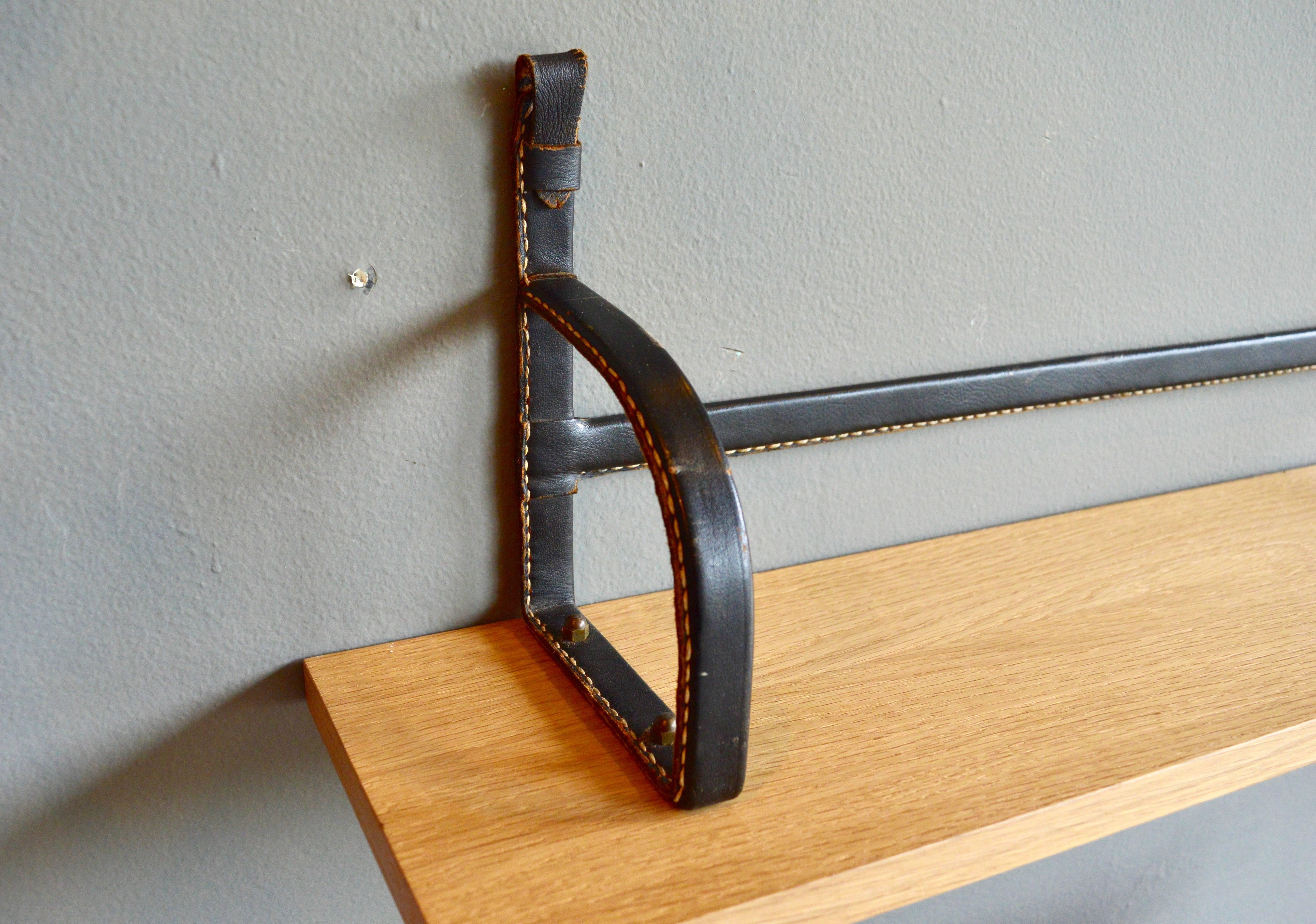 Mid-20th Century Jacques Adnet Leather and Oak Bookshelf